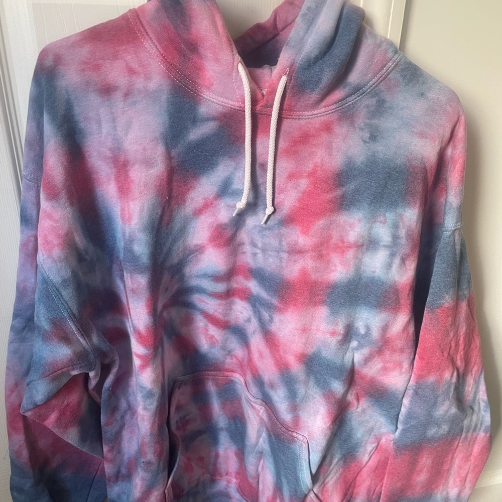 Tie dye spiral hoodie in red white and blue